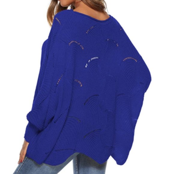 NWT Royal Blue Slouchy Scalloped Hem Knit Sweater. - Picture 4 of 6
